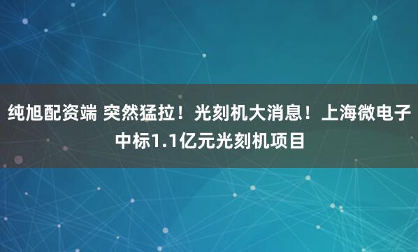 纯旭配资端 突然猛拉!光刻机大消息!上海微电子中标1.1亿元光刻机项目